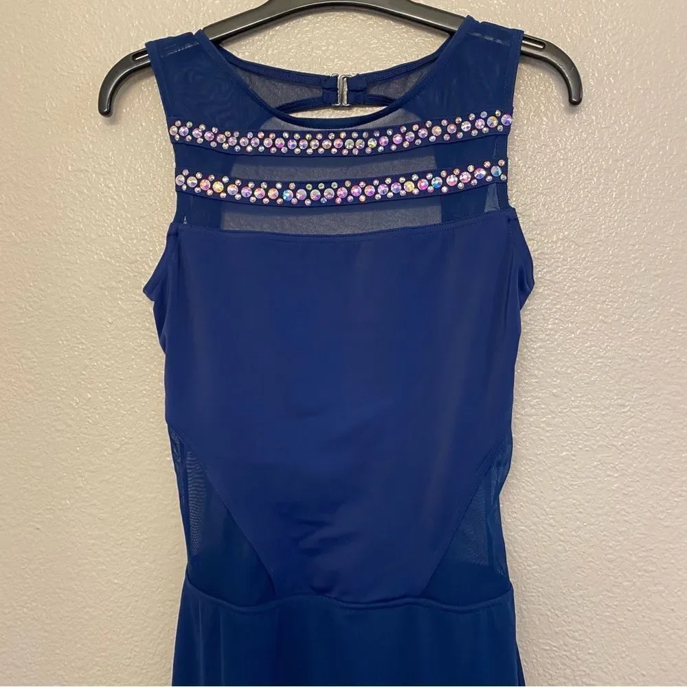 WEISSMAN solo custom Dance Costume unitard jumpsuit blue illusion MT11422 SA